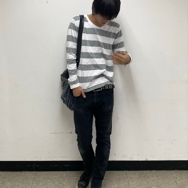 10’s Grey&White Stripe Loose-Fit Sleeve
