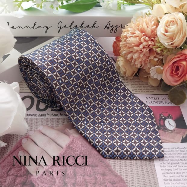 니나리치 실크 브라운 패턴 넥타이 8.7cm A+등급 K2065
