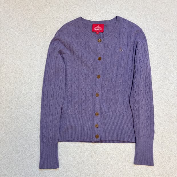 비비안 웨스트우드 퍼플 울 케이블 가디건