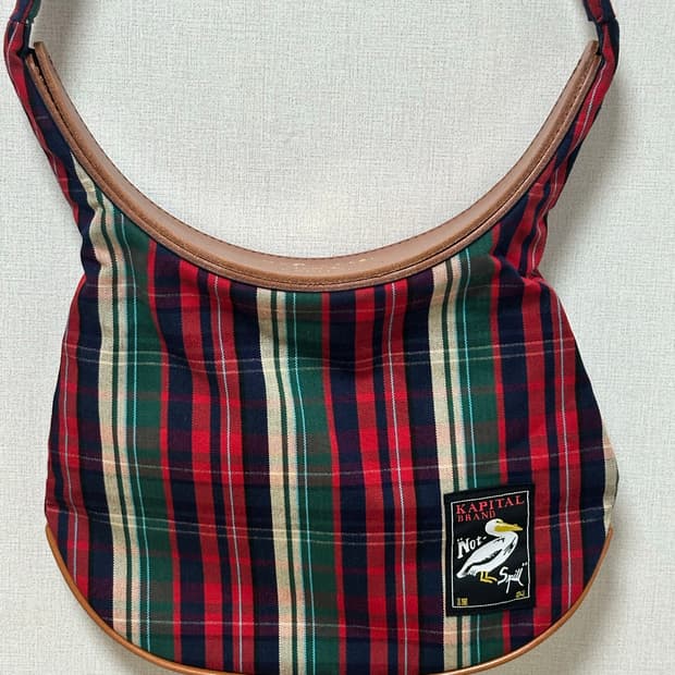 (새상품, 택o) Kapital 캐피탈 펠리컨 퍼플 체크 숄더백