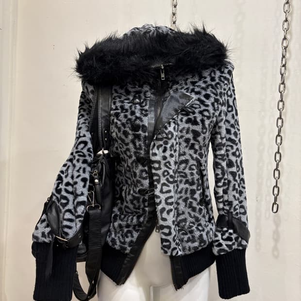 ghost of harlem 고스트오브할렘 레오파드 블랙 퍼 후드집업