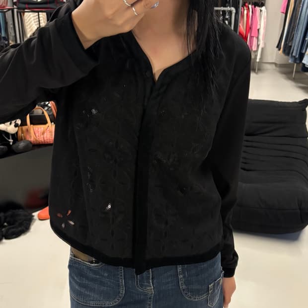HIROKO BIS lace panel cardigan brown