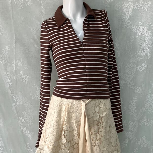 아베크롬비 초코 우유 브라운 카라 스트라이프 니트 1100 모리걸 y2k