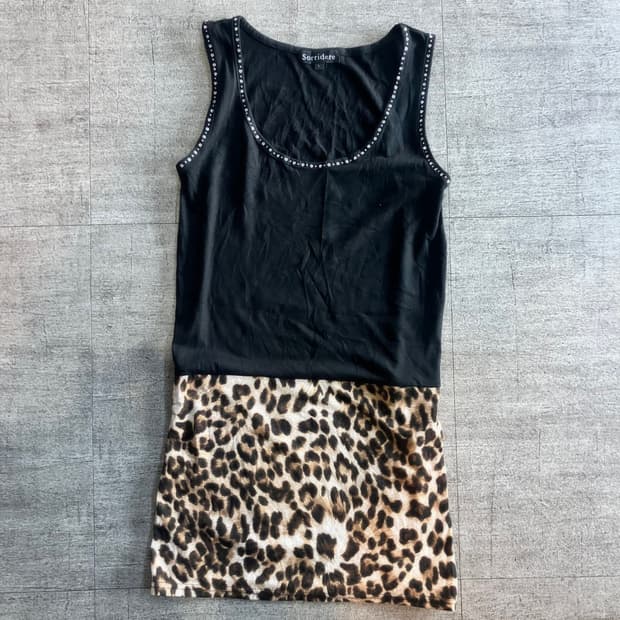 일본빈티지 Sorridere 하구미모리걸 할메카지 레오파드 슬리브리스탑