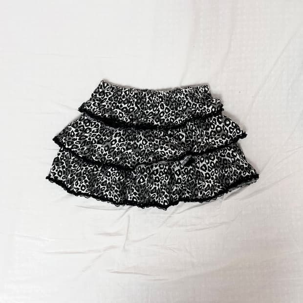 호피무늬 블랙 캉캉 스커트 오네갸루 키치갸루 펑크 긱시크