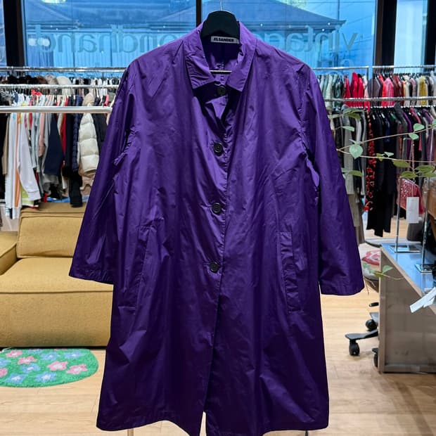 질샌더 퍼플 폴리에스테르 롱 셔츠 자켓 