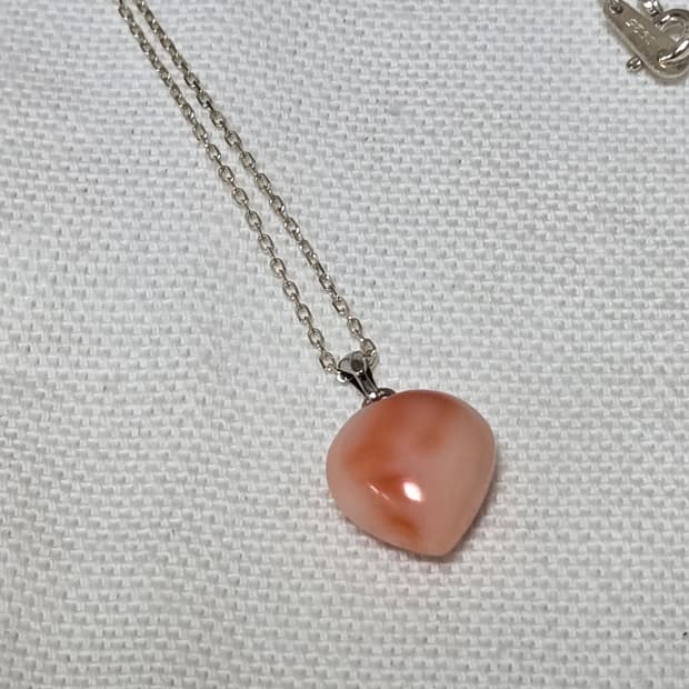 S925 Coral Tone Chalcedony Heart Necklac