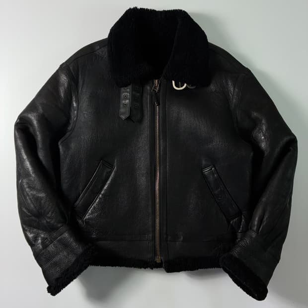 Stussy 스투시 블랙 B-3 램스킨 래더 무스탕 자켓