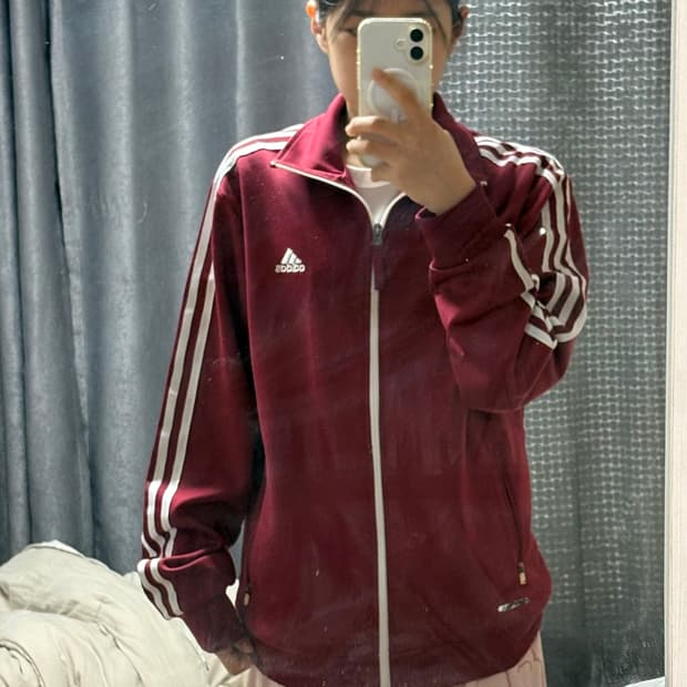 아디다스 트랙탑 삼선 버건디 져지