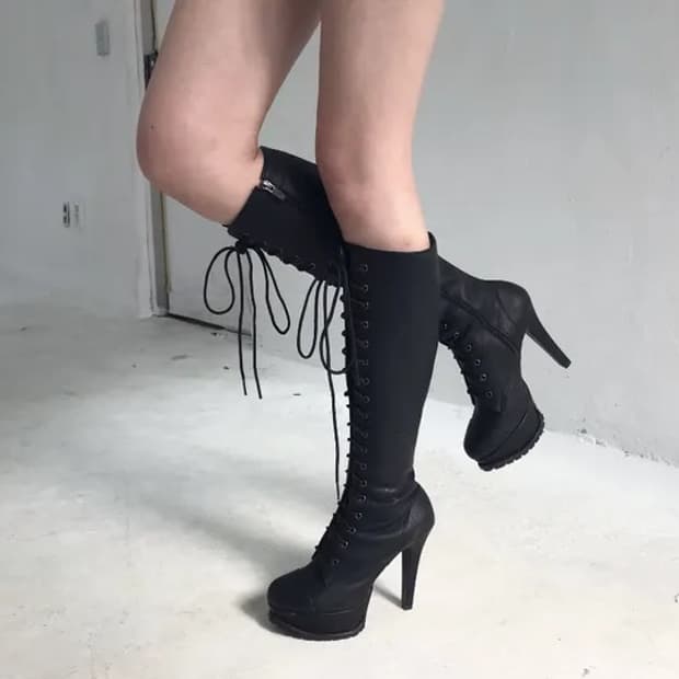 Kyoiii 쿄이 레이스업 힐 롱부츠