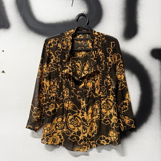 VTG 빈티지 핀턱 디테일 시스루 러플 블라우스 셔츠