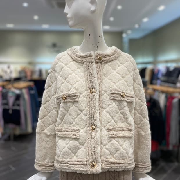 한섬 오즈세컨 2021 부클 퀼팅 노카라 자켓 44~66