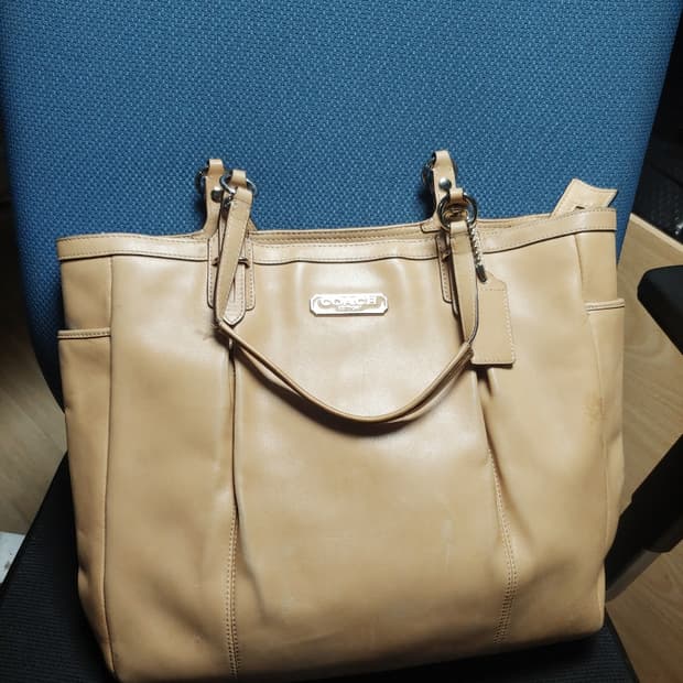 봄가방 코치 베이지 소가죽 토트백 M