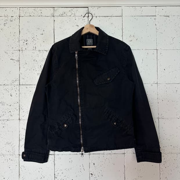 M 아르마니 워시드 라이더 자켓 블랙