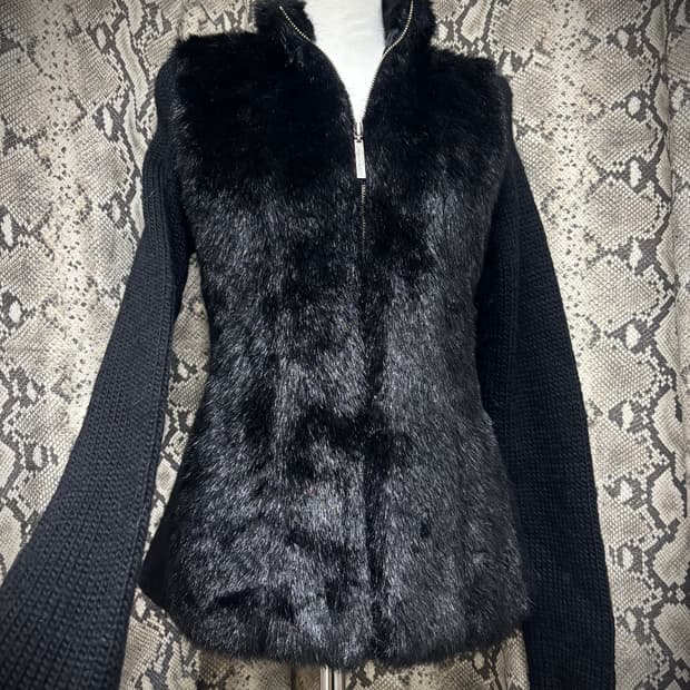 Black Fur Trimming Wool Slim Fit Zip Up