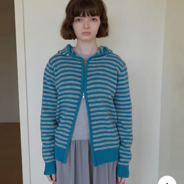 노컨텐츠 스트라이프 니트집업 민트