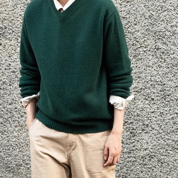 [48] 퍼스트플로어 캐시미어 브이넥 스웨터 포레스트 그린