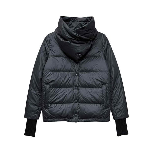 JPN VINTAGE 다운 패딩 스냅버튼 니트 워머 디테일 블랙