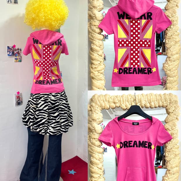 Dot Union Jack Cubic Pink Hoodie T-shirt