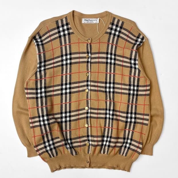 버버리 90s 노바체크 아카이브 패턴 코튼 니트 가디건 PN5128