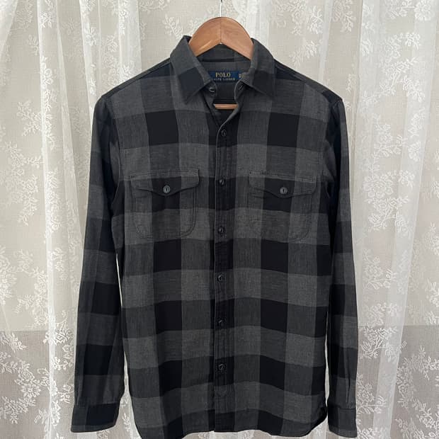 XS) 폴로 랄프로렌 이중지 체크 셔츠 차콜