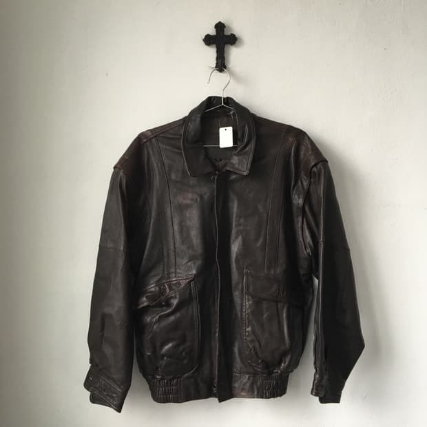 Leather bomber brown jacket