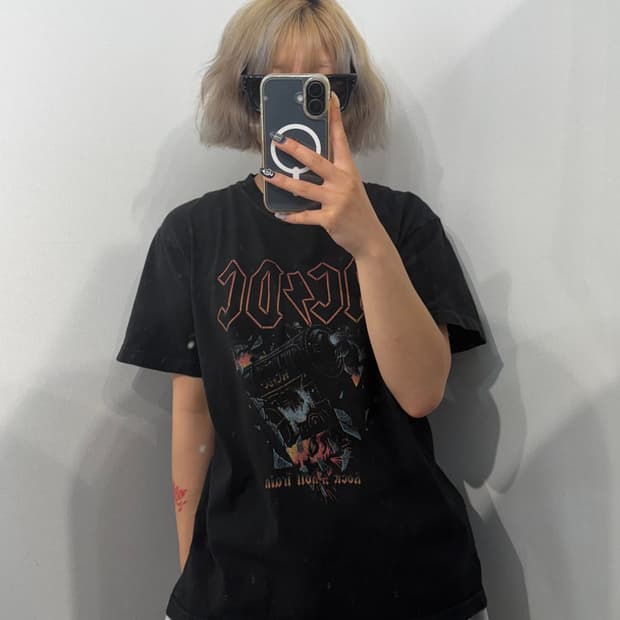 M ACDC 스트릿 락펑크 프린팅 반팔 티셔츠 블랙
