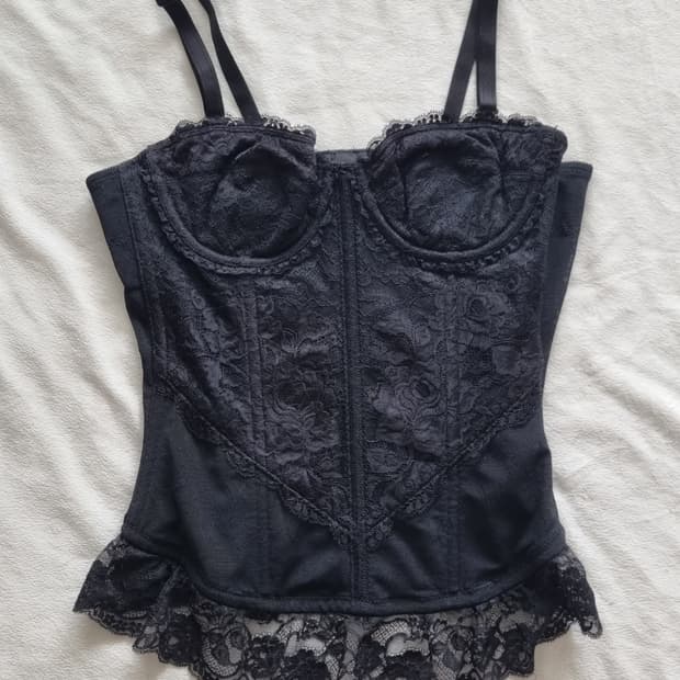 빈티지 공겜여주 긱시크 갸루 레이스 블랙 코르셋
