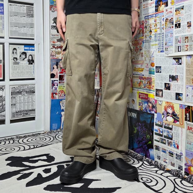 JPN 에디바우어 카키 베이지 카고 코튼 팬츠