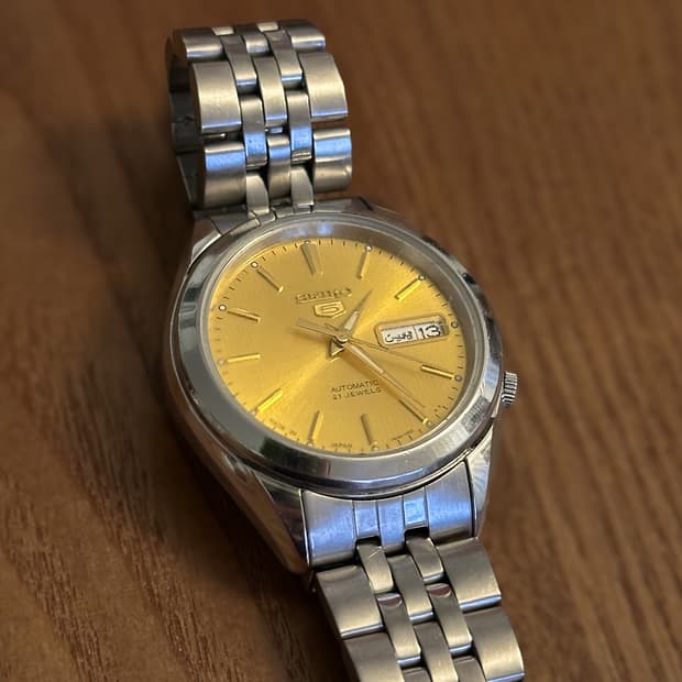 [중고] 빈티지 세이코 5 오토매틱 21석 골드 썬버스트 다이얼