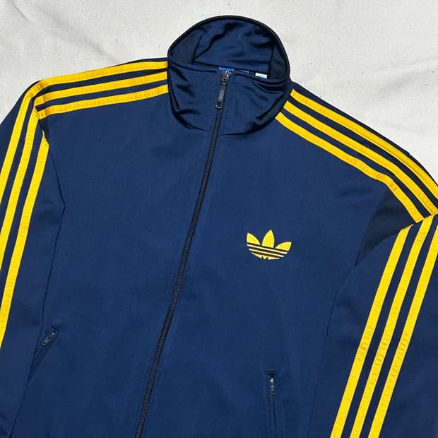 S 아디다스 파이어버드 네이비 옐로우 라인 트랙탑 