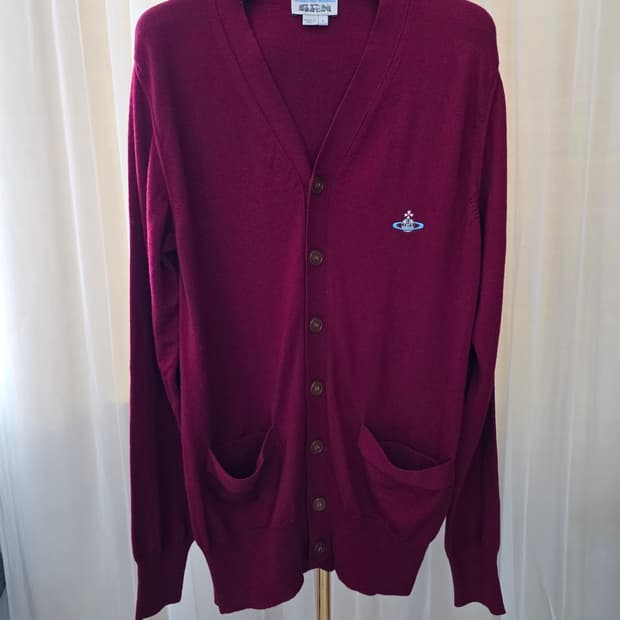 비비안웨스트우드 버건디 가디건 남성 니트 스웨터