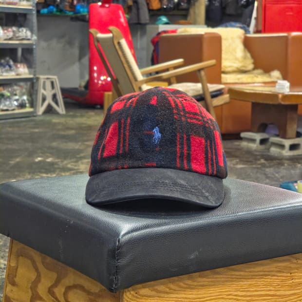 폴로 랄프로렌 레드 체크 볼캡 모자