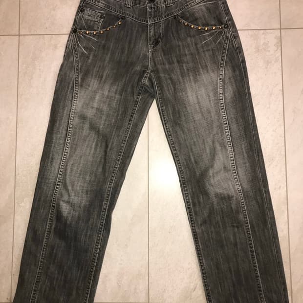 빈티지 스터드 흑청 워싱 진