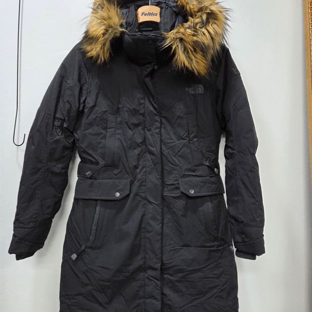 노스페이스 1211-13. 여성 블랙 롱 패딩 퍼 후드 85