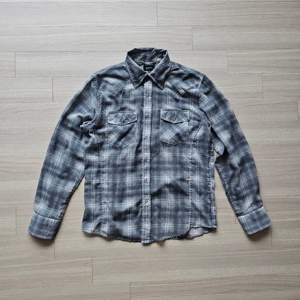 완료M 95 MALE&CO 웨스턴 여름 긴팔 체크 셔츠 시스루 남자 여자