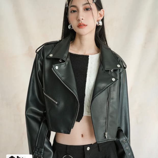 크롭 라이더 레더 자켓