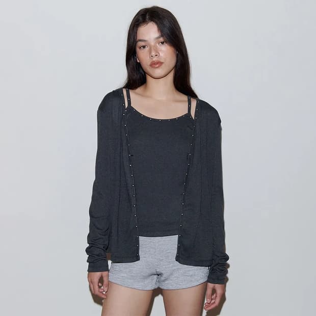 폴리수엠 STUDDED CARDIGAN SET (CHARCOAL)