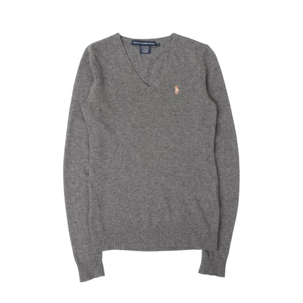 폴로 랄프로렌 그레이 울 캐시미어 브이넥 니트