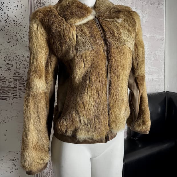 Fox Fur Leather-Trim Jacket