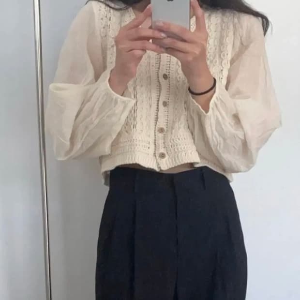 웨어웨더 루 니팅 블라우스 베이지 1회착