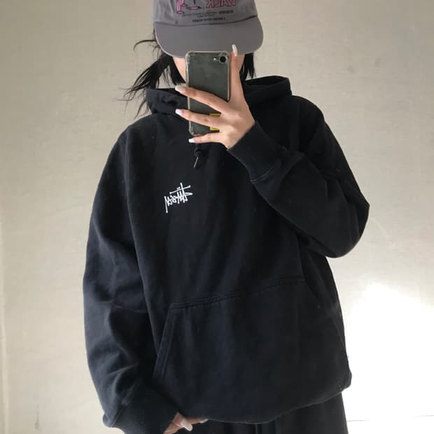 스투시 블랙 빅로고 후드티