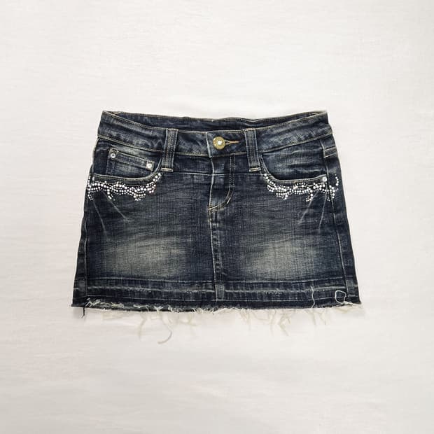 y2k 하라주쿠 라인스톤 로우라이즈 데님 스커트
