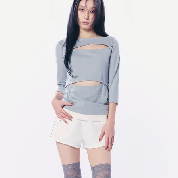 셋업이엑스이 DOUBLE CUT-OUT TOP / MINT GRAY