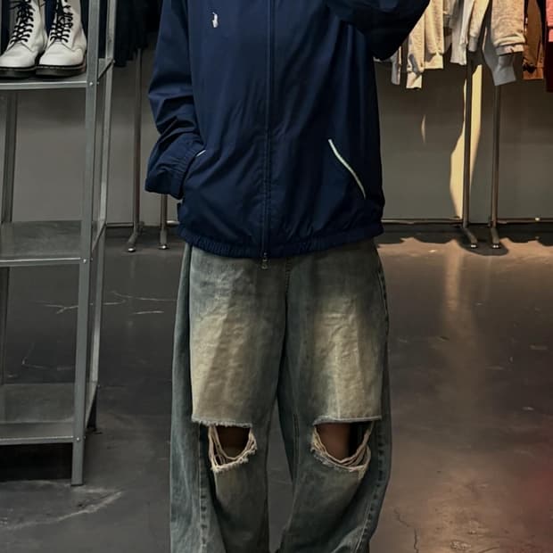 폴로랄프로렌 우븐 나일론 자수 투웨이 네이비 윈드브레이커 자켓  A356