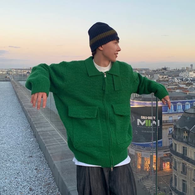 호아이보 클라우드 해비 니트집업 그린