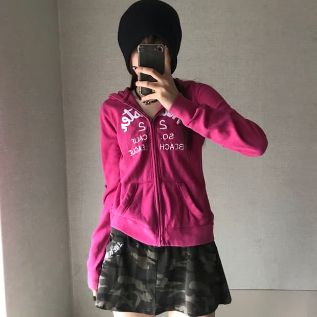홀리스터 핑크 슬림핏 후드집업