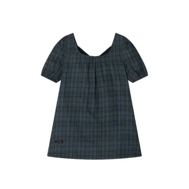 콜로신스 black tie blouse teal check 원피스