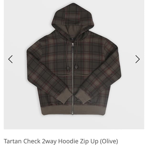 Tartan Check 2way Hoodie Zip Up (Olive)