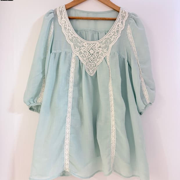 일본빈티지 민트 페어리 블라우스